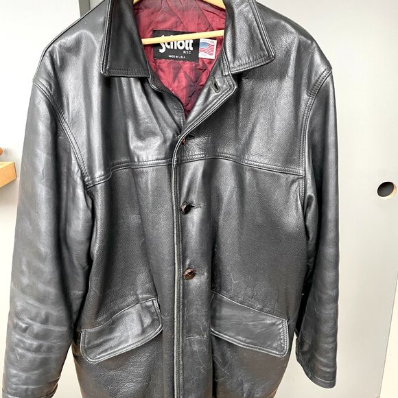 Schott NYC men leather jacket long with lining  heavy k leather vintage size 46 - Picture 7 of 10